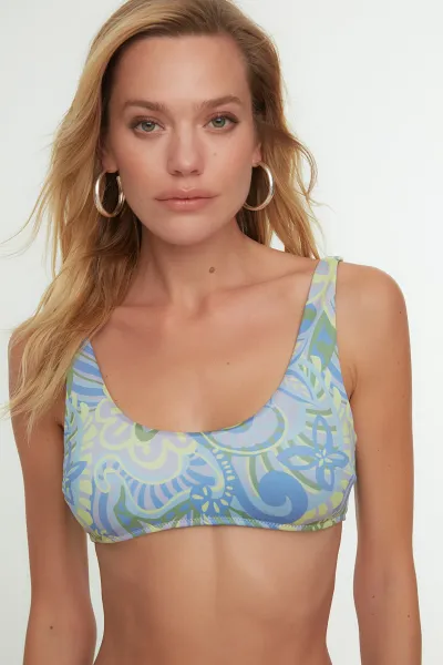 Trendyol Green Floral Print Bandeau Bikini Top