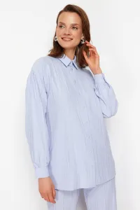 Trendyol Light Blue Long Back Wide Leg Shirt-Pants Weave Suit