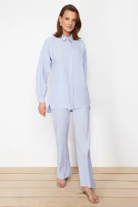 Trendyol Light Blue Long Back Wide Leg Shirt-Pants Weave Suit