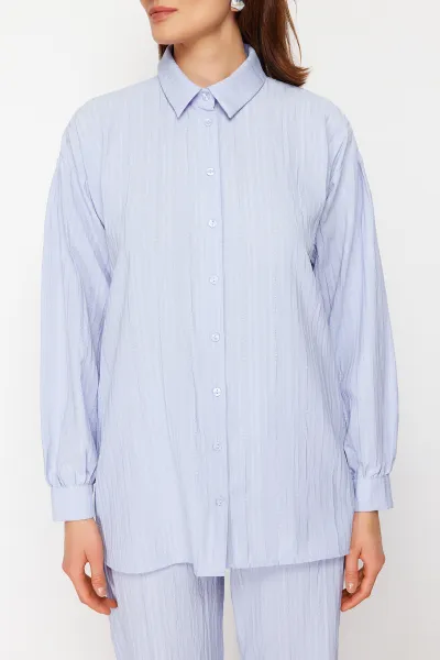 Trendyol Light Blue Long Back Wide Leg Shirt-Pants Weave Suit