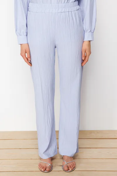 Trendyol Light Blue Long Back Wide Leg Shirt-Pants Weave Suit