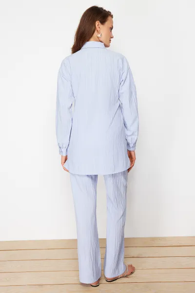 Trendyol Light Blue Long Back Wide Leg Shirt-Pants Weave Suit