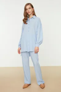 Trendyol Light Blue Long Back Wide Leg Shirt-Pants Weave Suit