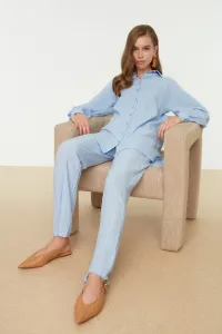 Trendyol Light Blue Long Back Wide Leg Shirt-Pants Weave Suit