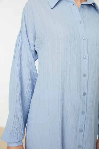 Trendyol Light Blue Long Back Wide Leg Shirt-Pants Weave Suit