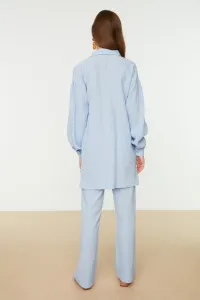 Trendyol Light Blue Long Back Wide Leg Shirt-Pants Weave Suit