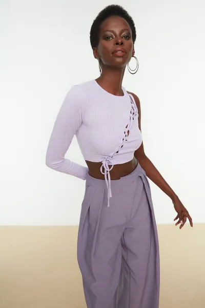 Trendyol Lila Golier Detailné Pletený Bustier