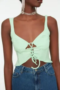 Trendyol Zelený Pletený Bustier s Viazaním