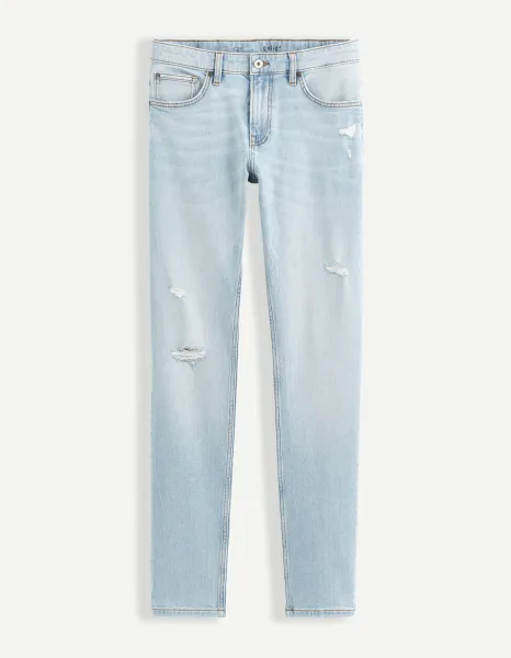 Svetlomodré pánske straight fit rifle s potrhaným efektom Celio Vomarble
