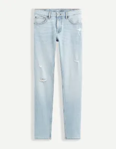 Svetlomodré pánske straight fit rifle s potrhaným efektom Celio Vomarble