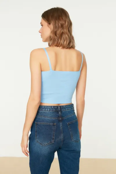 Trendyol modrý úpletový crop top bustier