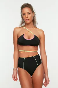 Trendyol Black High Waist Bikini Bottoms With Colorful Piping Detailed