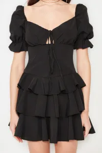 Trendyol Black Otvorený pás/Skater Flounce Poplin Elegantné večerné šaty