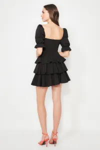 Trendyol Black Otvorený pás/Skater Flounce Poplin Elegantné večerné šaty