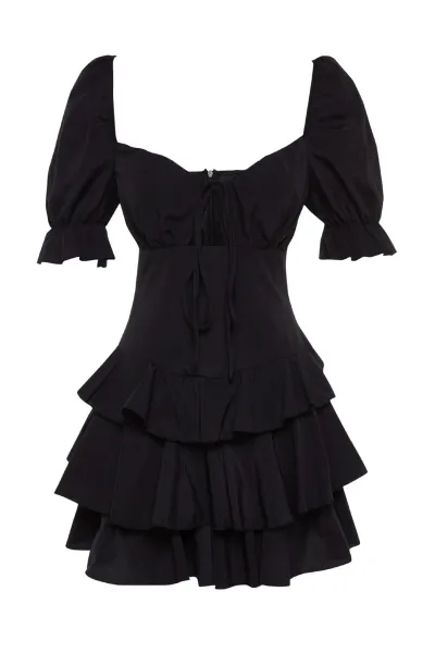 Trendyol Black Otvorený pás/Skater Flounce Poplin Elegantné večerné šaty