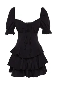Trendyol Black Otvorený pás/Skater Flounce Poplin Elegantné večerné šaty
