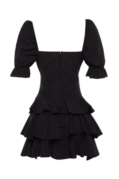 Trendyol Black Otvorený pás/Skater Flounce Poplin Elegantné večerné šaty