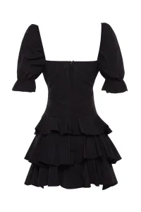 Trendyol Black Otvorený pás/Skater Flounce Poplin Elegantné večerné šaty