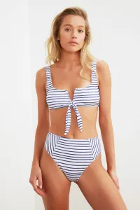 Trendyol Navy Blue Striped High Waist Bikini Bottoms