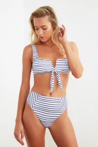 Trendyol Navy Blue Striped High Waist Bikini Bottoms
