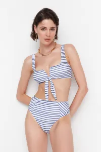 Trendyol Navy Blue Striped High Waist Bikini Bottoms