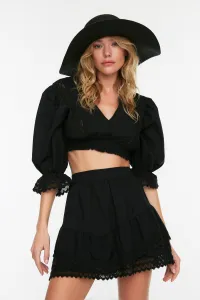 Trendyol Black Lace Detailed Ruffled Voile Beach Bottom and Top Set