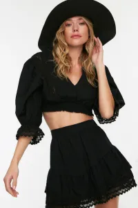 Trendyol Black Lace Detailed Ruffled Voile Beach Bottom and Top Set