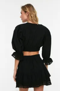 Trendyol Black Lace Detailed Ruffled Voile Beach Bottom and Top Set