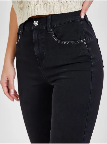 Čierne dámske slim fit rifle s ozdobnými detailmi Liu Jo