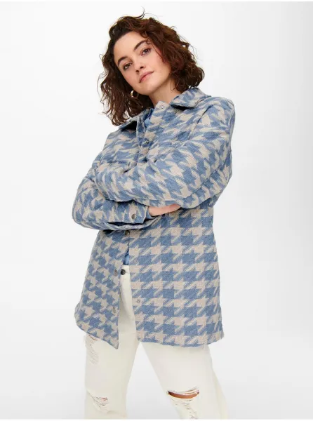 Krémová-modrá kockovaná košeľová bunda ONLY Johanna