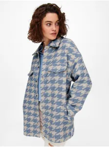 Krémová-modrá kockovaná košeľová bunda ONLY Johanna