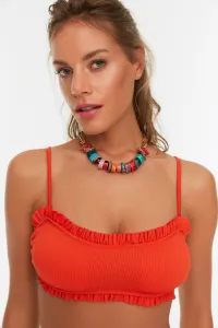 Trendyol Red Textured Frill Detailed Bikini Top