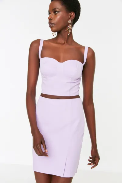Trendyol Fialový Bustier Sukňa Spodný-Horný Set