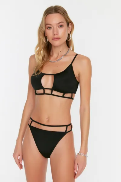 Trendyol Black Bikini Bottoms with Tie Detailed