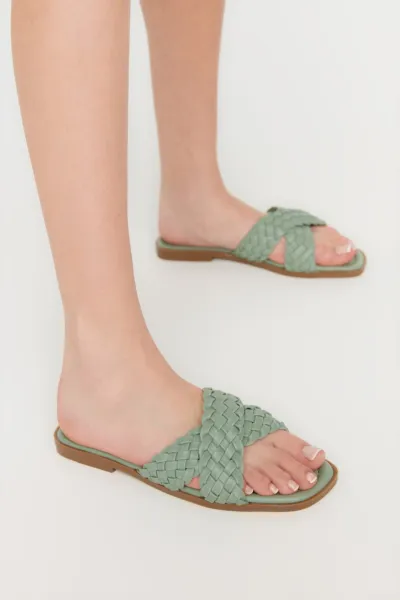 Trendyol Green Cross-Band Knitted Pattern Women's Slippers