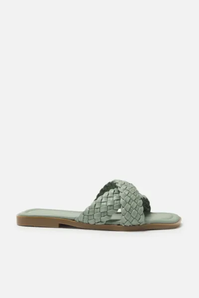 Trendyol Green Cross-Band Knitted Pattern Women's Slippers