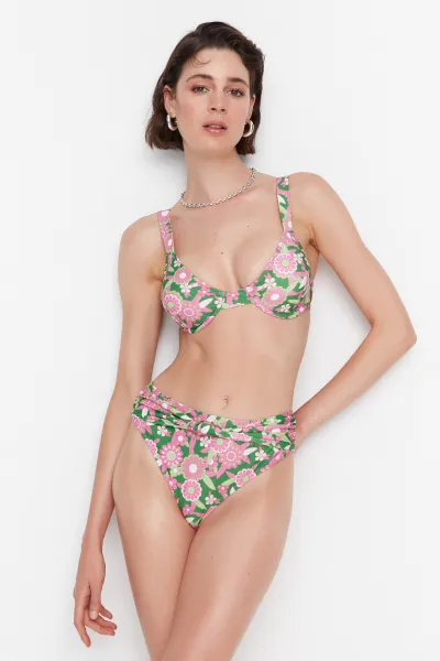Trendyol Pink Floral Print Bikini Bottoms