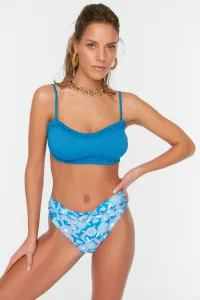 Trendyol Blue Floral Pattern High Waist Bikini Bottom