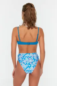 Trendyol Blue Floral Pattern High Waist Bikini Bottom