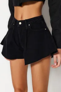 Trendyol Black Pleated High Waist Mini Denim Shorts