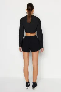 Trendyol Black Pleated High Waist Mini Denim Shorts