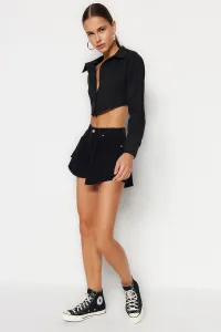 Trendyol Black Pleated High Waist Mini Denim Shorts