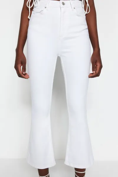 Trendyol White High Waist Crop Flare Jeans