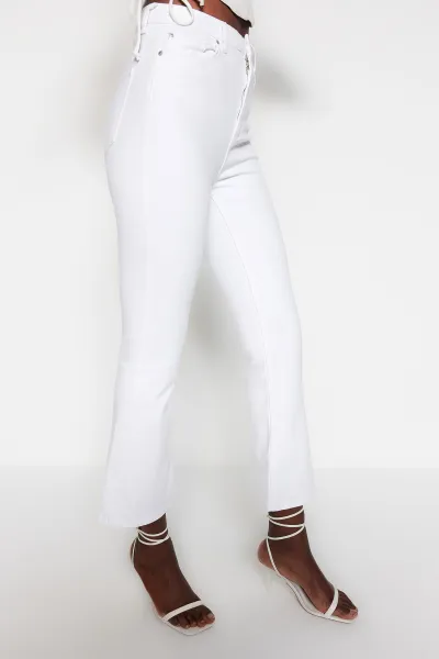 Trendyol White High Waist Crop Flare Jeans