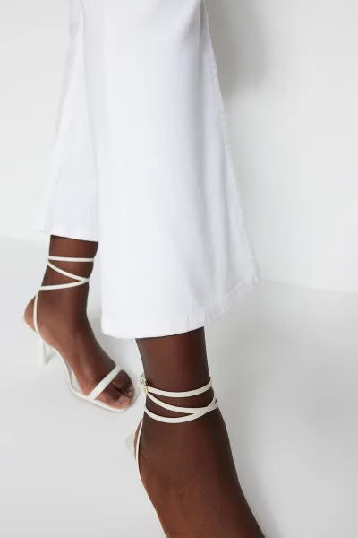 Trendyol White High Waist Crop Flare Jeans