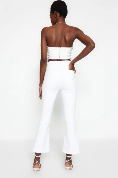 Trendyol White High Waist Crop Flare Jeans