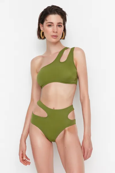 Trendyol khaki vystrihol detailné spodné diely bikín