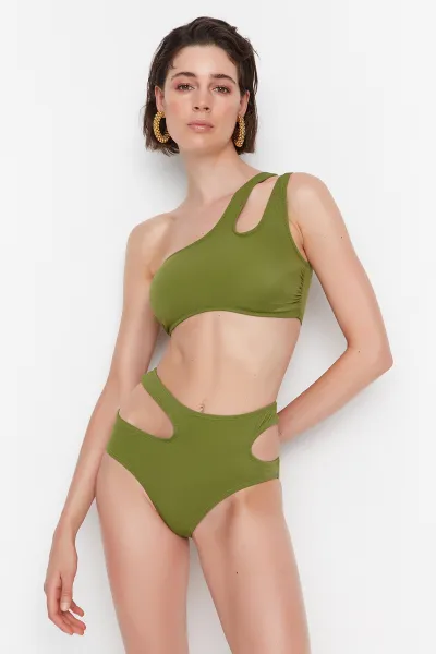 Trendyol khaki vystrihol detailné spodné diely bikín