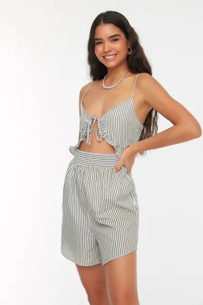 Trendyol Green Striped Cut Out Detailed Jumpsuit