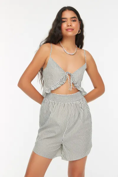 Trendyol Green Striped Cut Out Detailed Jumpsuit